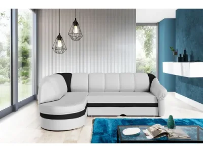 NABBI Belluno L rohová sedačka s rozkladom a úložným priestorom biela / čierna