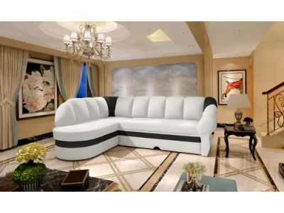 Detail produktu NABBI Belluno L rohová sedačka s rozkladom a úložným priestorom biela / čierna