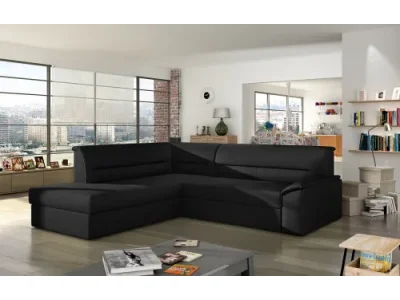 NABBI Estrela L rohová sedačka s rozkladom a úložným priestorom čierna