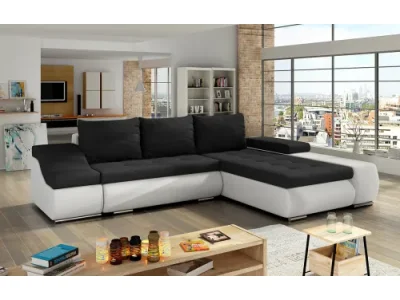 NABBI Oristano P rohová sedačka s rozkladom a úložným priestorom čierna (Sawana 14) / biela (Soft 17)