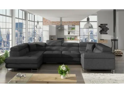 NABBI Licaro U P rohová sedačka u s rozkladom a úložným priestorom tmavosivá