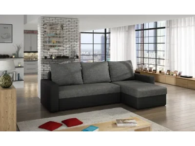 NABBI Lucca L/P rohová sedačka s rozkladom a úložným priestorom sivá (Sawana 05) / čierna (Soft 11)