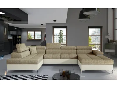 Detail produktu NABBI Enrico U L rohová sedačka u s rozkladom a úložným priestorom cappuccino / béžová