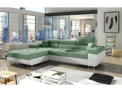 Detail produktu NABBI Alkazar L rohová sedačka s rozkladom a úložným priestorom mentolová (Soro 34) / biela (Soft 17)