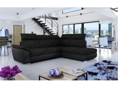 NABBI Leren P rohová sedačka s rozkladom a úložným priestorom čierna (Sawana 14) / čierna (Soft 11)