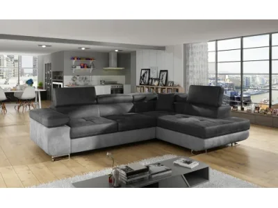 NABBI Almero P rohová sedačka s rozkladom a úložným priestorom čierna / svetlosivá