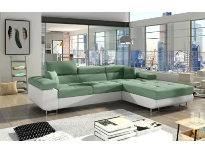 NABBI Alkazar P rohová sedačka s rozkladom a úložným priestorom mentolová (Soro 34) / biela (Soft 17)