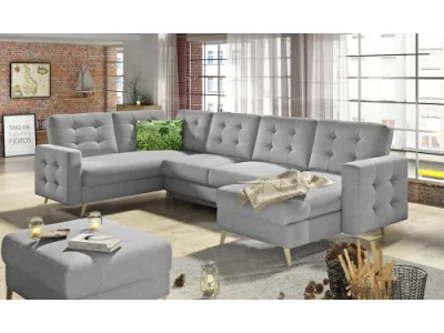 NABBI Aveza U L/P rohová sedačka u s rozkladom svetlosivá (Soro 83) / vzor (Jungle 32)