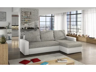 NABBI Lucca L/P rohová sedačka s rozkladom a úložným priestorom sivá (Berlin 01) / biela (Soft 17)