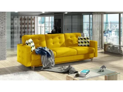 NABBI Aveza 3F rozkladacia trojsedačka s úložným priestorom žltá / vzor