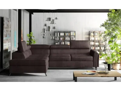 NABBI Korense L rohová sedačka s rozkladom a úložným priestorom tmavohnedá (Velvet Mat 29)