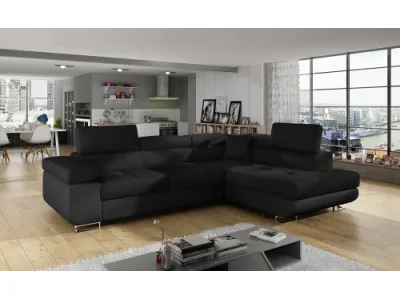 Detail produktu NABBI Almero P rohová sedačka s rozkladom a úložným priestorom čierna (Sawana 14) / čierna (Soft 11)