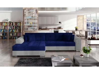 NABBI Salerno L rohová sedačka s rozkladom tmavomodrá / svetlosivá