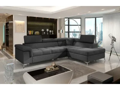 NABBI Enna P rohová sedačka s rozkladom a úložným priestorom tmavosivá