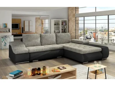 NABBI Oristano P rohová sedačka s rozkladom a úložným priestorom sivá / čierna