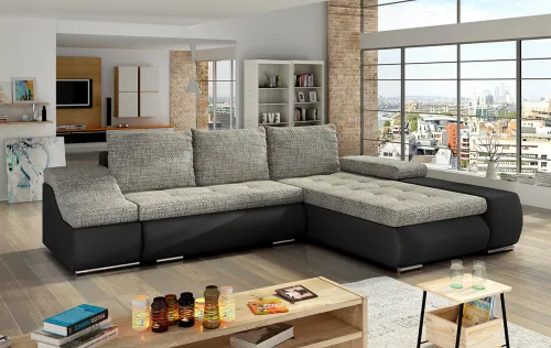 NABBI Oristano P rohová sedačka s rozkladom a úložným priestorom sivá / čierna