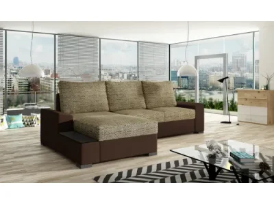 NABBI Nettuno L rohová sedačka s rozkladom a úložným priestorom cappuccino / tmavohnedá