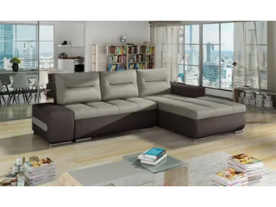 NABBI Otelo P rohová sedačka s rozkladom a úložným priestorom béžová / tmavohnedá