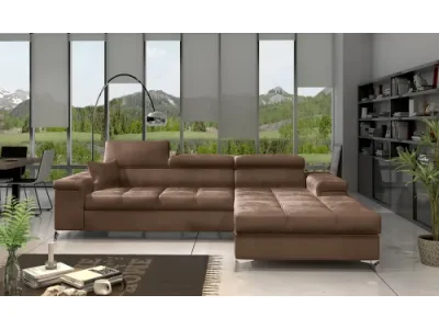 NABBI Rosino P rohová sedačka s rozkladom a úložným priestorom hnedá