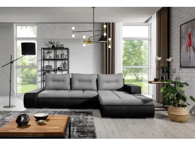 NABBI Otelo P rohová sedačka s rozkladom a úložným priestorom svetlosivá / čierna