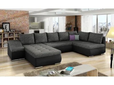 NABBI Grosseto P rohová sedačka u s rozkladom a úložným priestorom čierna (Berlin 02) / čierna (Soft 11)