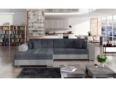 NABBI Salerno L rohová sedačka s rozkladom tmavosivá / svetlosivá