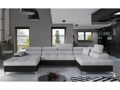 NABBI Enrico U P rohová sedačka u s rozkladom a úložným priestorom sivá / čierna