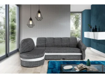 Detail produktu NABBI Belluno L rohová sedačka s rozkladom a úložným priestorom sivá / biela