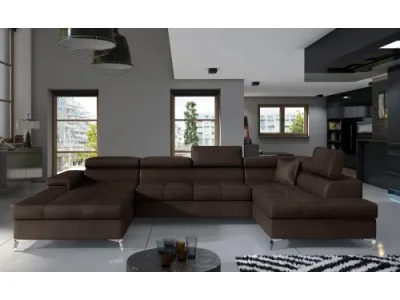 NABBI Enrico U P rohová sedačka u s rozkladom a úložným priestorom tmavohnedá