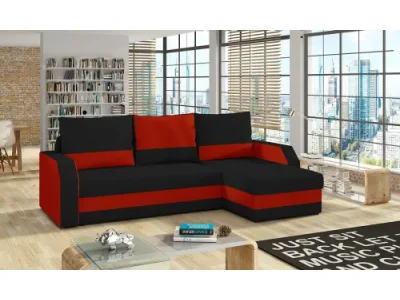 NABBI Ginzo L/P rohová sedačka s rozkladom a úložným priestorom čierna / červená