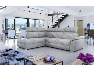 NABBI Leren L rohová sedačka s rozkladom a úložným priestorom sivá