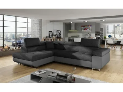 NABBI Almero L rohová sedačka s rozkladom a úložným priestorom tmavosivá / sivá