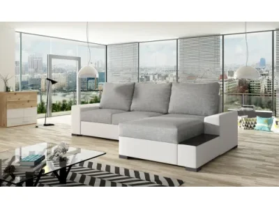 NABBI Nettuno P rohová sedačka s rozkladom a úložným priestorom svetlosivá / biela