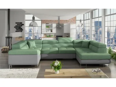 NABBI Licaro U L rohová sedačka u s rozkladom a úložným priestorom mentolová / sivá