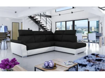 Detail produktu NABBI Leren P rohová sedačka s rozkladom a úložným priestorom čierna / biela