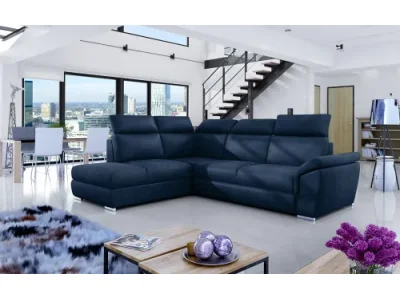 NABBI Leren L rohová sedačka s rozkladom a úložným priestorom tmavomodrá (Monolith 77)