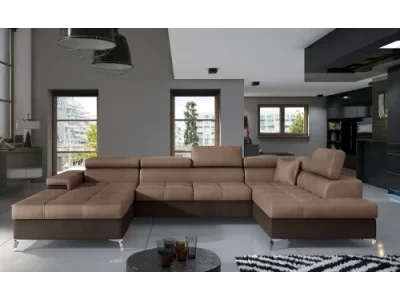 NABBI Enrico U P rohová sedačka u s rozkladom a úložným priestorom hnedá / tmavohnedá