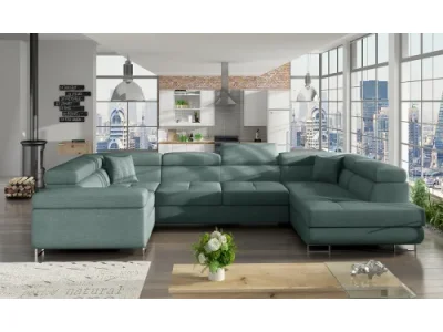 NABBI Licaro U L rohová sedačka u s rozkladom a úložným priestorom mentolová