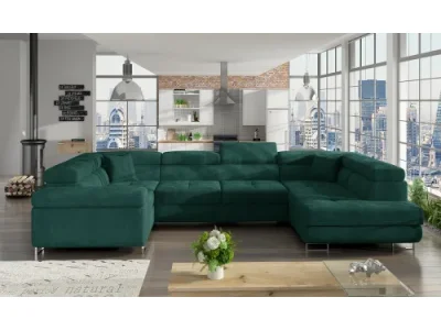 NABBI Licaro U L rohová sedačka u s rozkladom a úložným priestorom tmavozelená