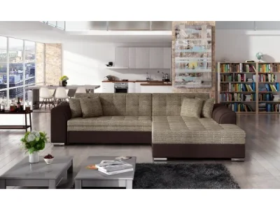 NABBI Salerno P rohová sedačka s rozkladom cappuccino / tmavohnedá