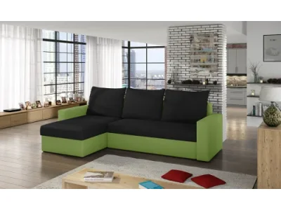 NABBI Lucca L/P rohová sedačka s rozkladom a úložným priestorom čierna / zelená