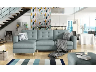 NABBI Aveza L/P rohová sedačka s rozkladom a úložným priestorom mentolová (Cover 70) / vzor (Botanical 80)