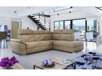 NABBI Leren P rohová sedačka s rozkladom a úložným priestorom cappuccino