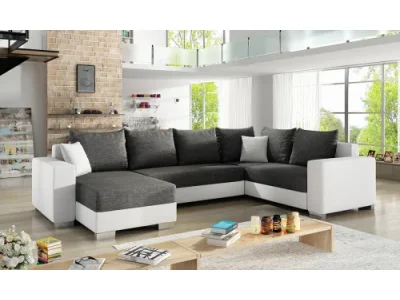 NABBI Mariano P rohová sedačka u s rozkladom a úložným priestorom sivá (Sawana 05) / biela (Soft 17)