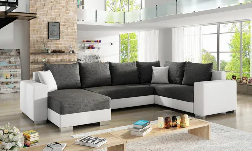 NABBI Mariano P rohová sedačka u s rozkladom a úložným priestorom sivá (Sawana 05) / biela (Soft 17)