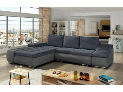 NABBI Oristano L rohová sedačka s rozkladom a úložným priestorom modrá / sivá