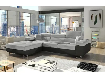 Detail produktu NABBI Alkazar L rohová sedačka s rozkladom a úložným priestorom svetlosivá (Sawana 21) / čierna (Soft 11)