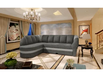 Detail produktu NABBI Belluno L rohová sedačka s rozkladom a úložným priestorom čierna / svetlosivá