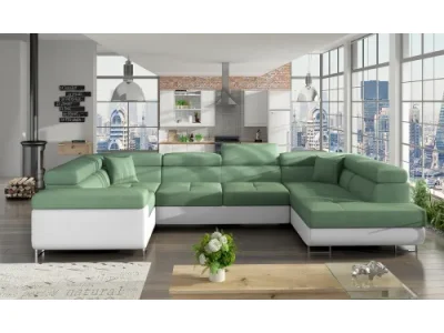 NABBI Licaro U L rohová sedačka u s rozkladom a úložným priestorom mentolová / biela