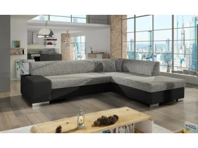 NABBI Pinero P rohová sedačka s rozkladom a úložným priestorom sivá (Berlin 01) / čierna (Soft 11)